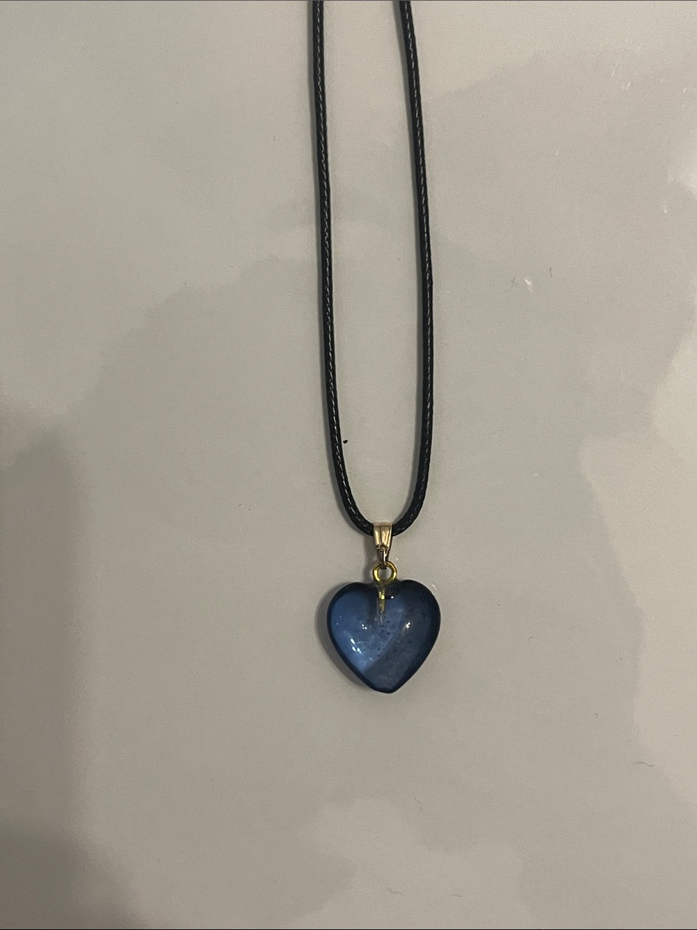 Blue Heart Pendant Necklace on Black Cord - Women's Jewelry